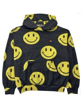 Aviator Nation Smiley On Repeat Hoodie Sweatshirt Unisex S Black Relaxed Fit